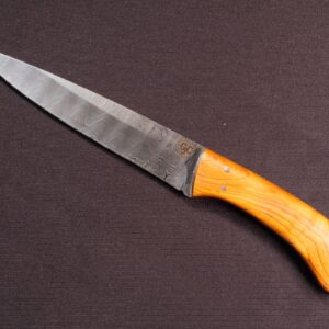 5.5" Ladder Damascus Hunting Knife with Yew Handle