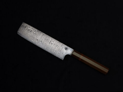 7" Nakiri with Ladder Damascus Blade and Imbuia/G10/Oak Handle